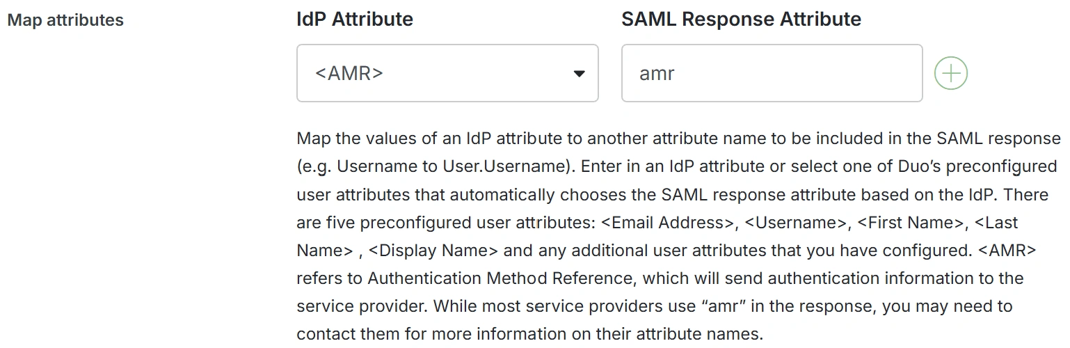 Mapping the AMR attribute in a SAML integration in Duo