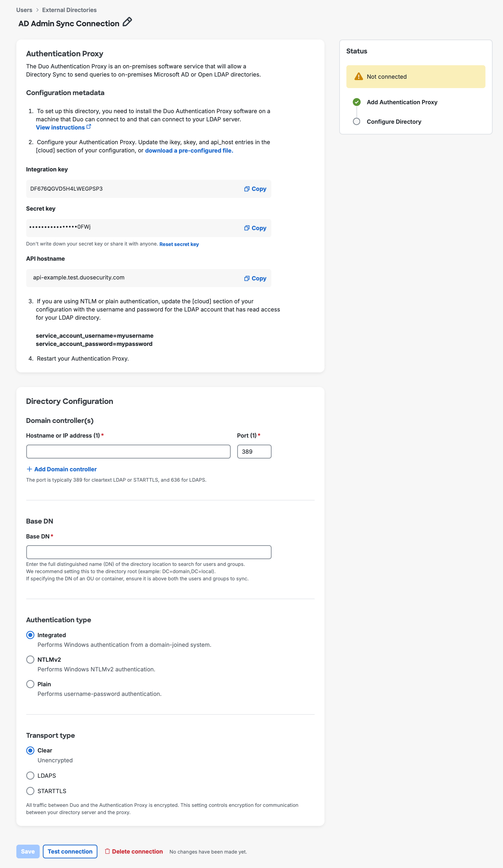 AD Sync Connection with Authentication Proxy Checked