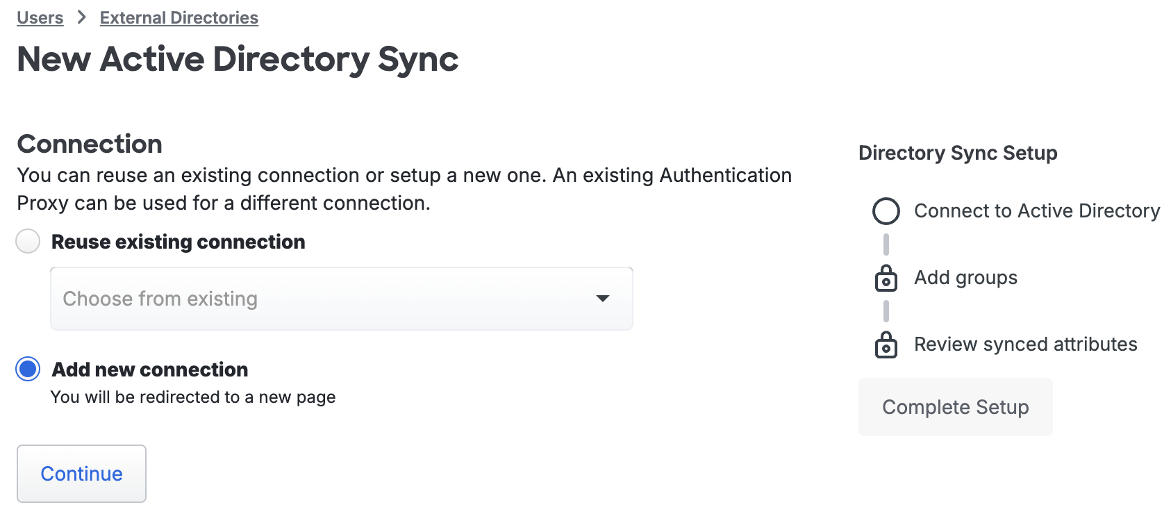 New AD Sync Connection