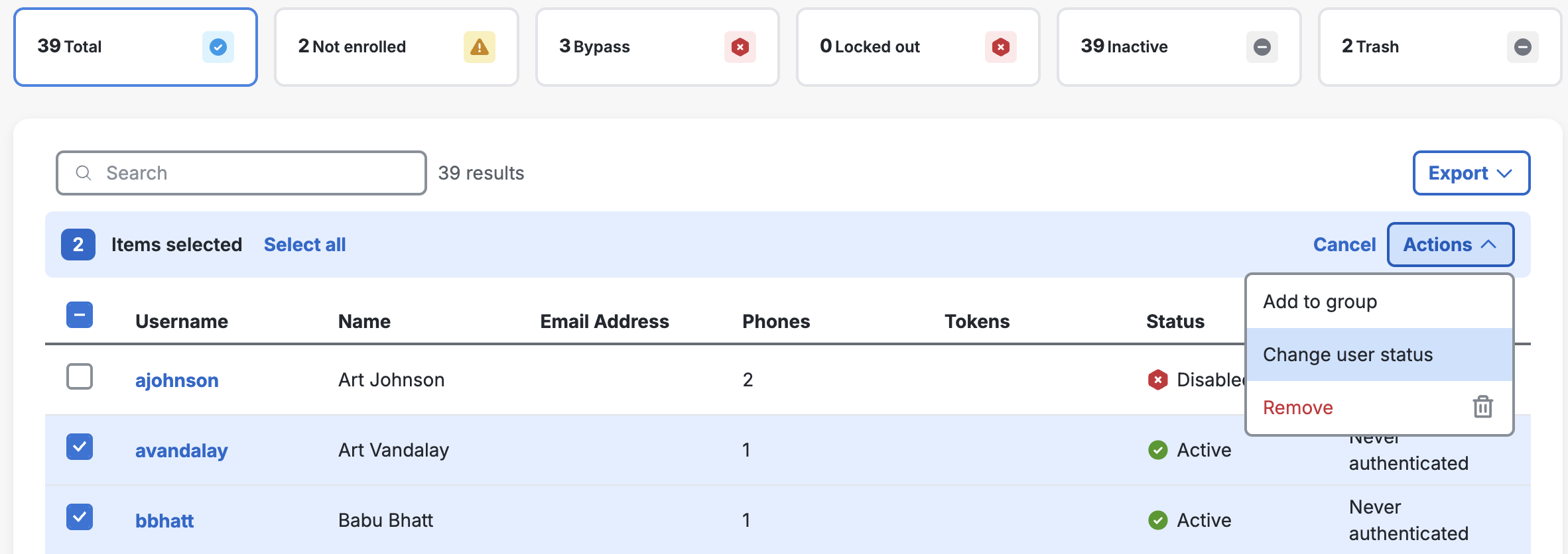 Change Status of Multiple Users