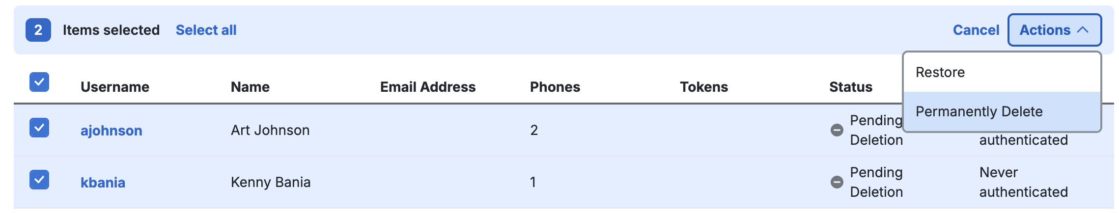 Permanently Delete Users from Trash
