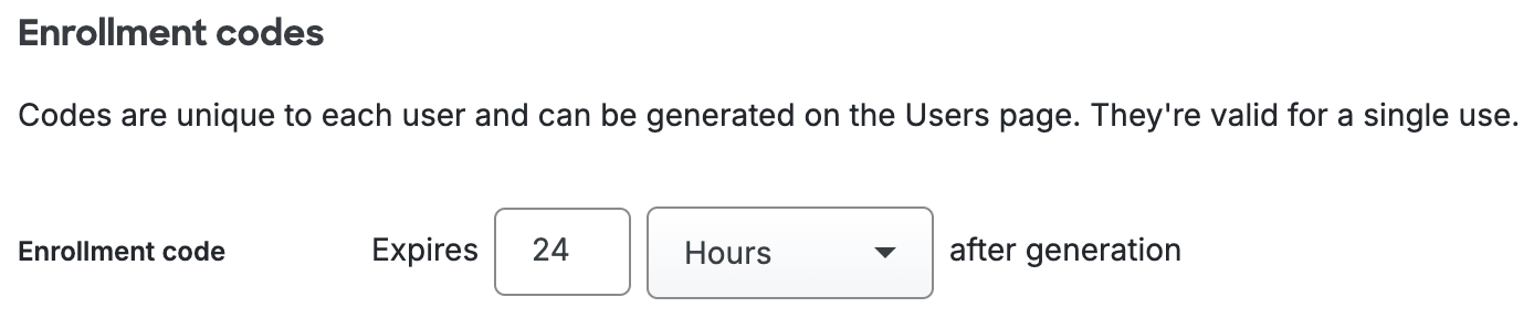 Enrollment code settings