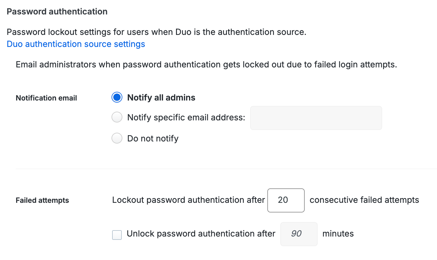 Password Authentication Lockout and Fraud Settings