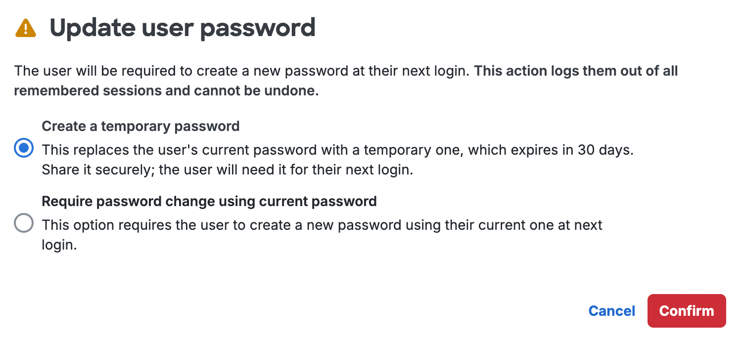 Update to Temporary Password