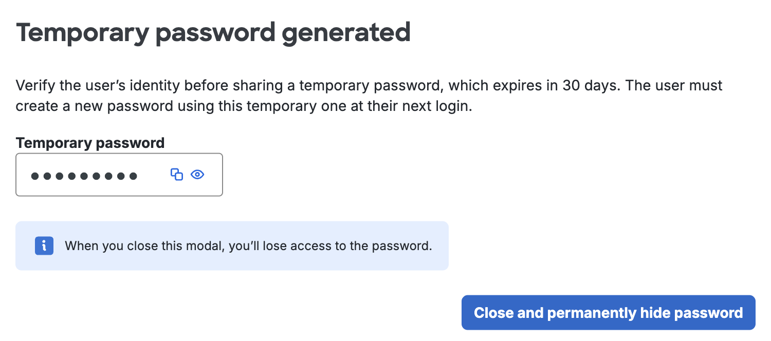 Duo-hosted User Temporary Reset Password