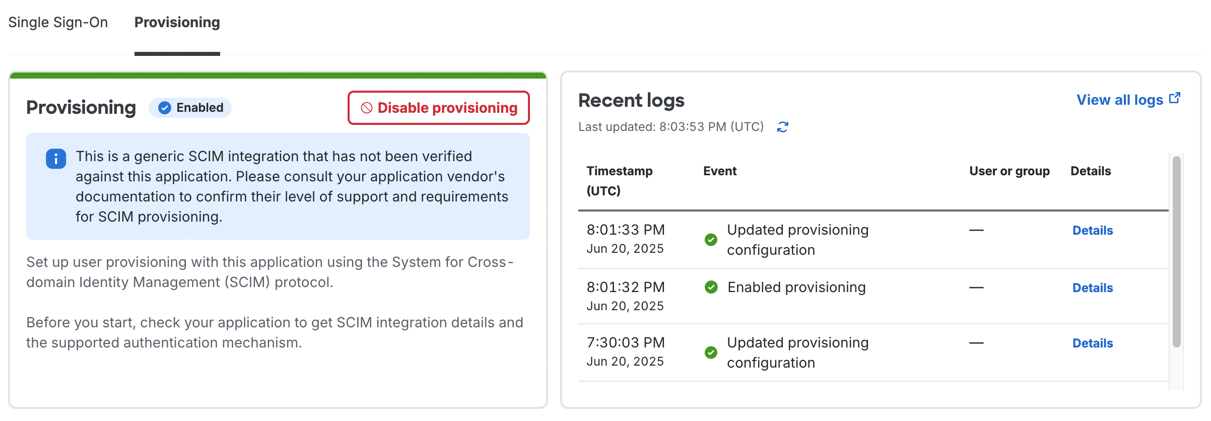 Provisioning Enabled