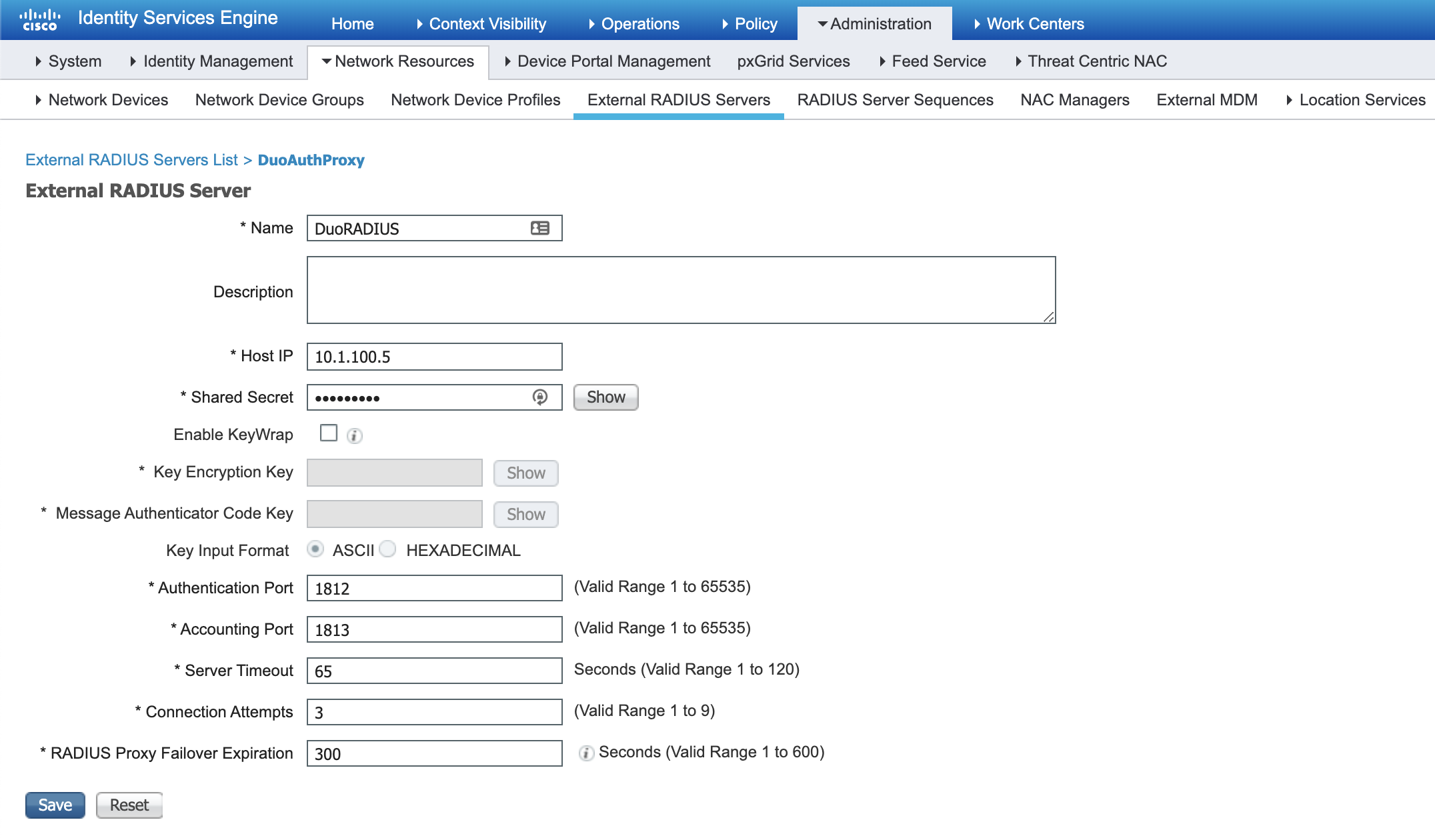 ISE New RADIUS Server