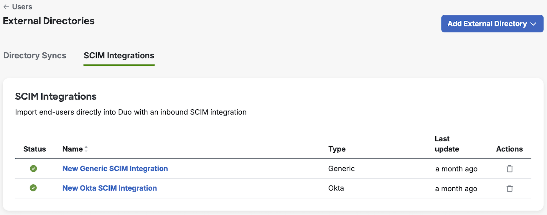 Configured SCIM Integrations