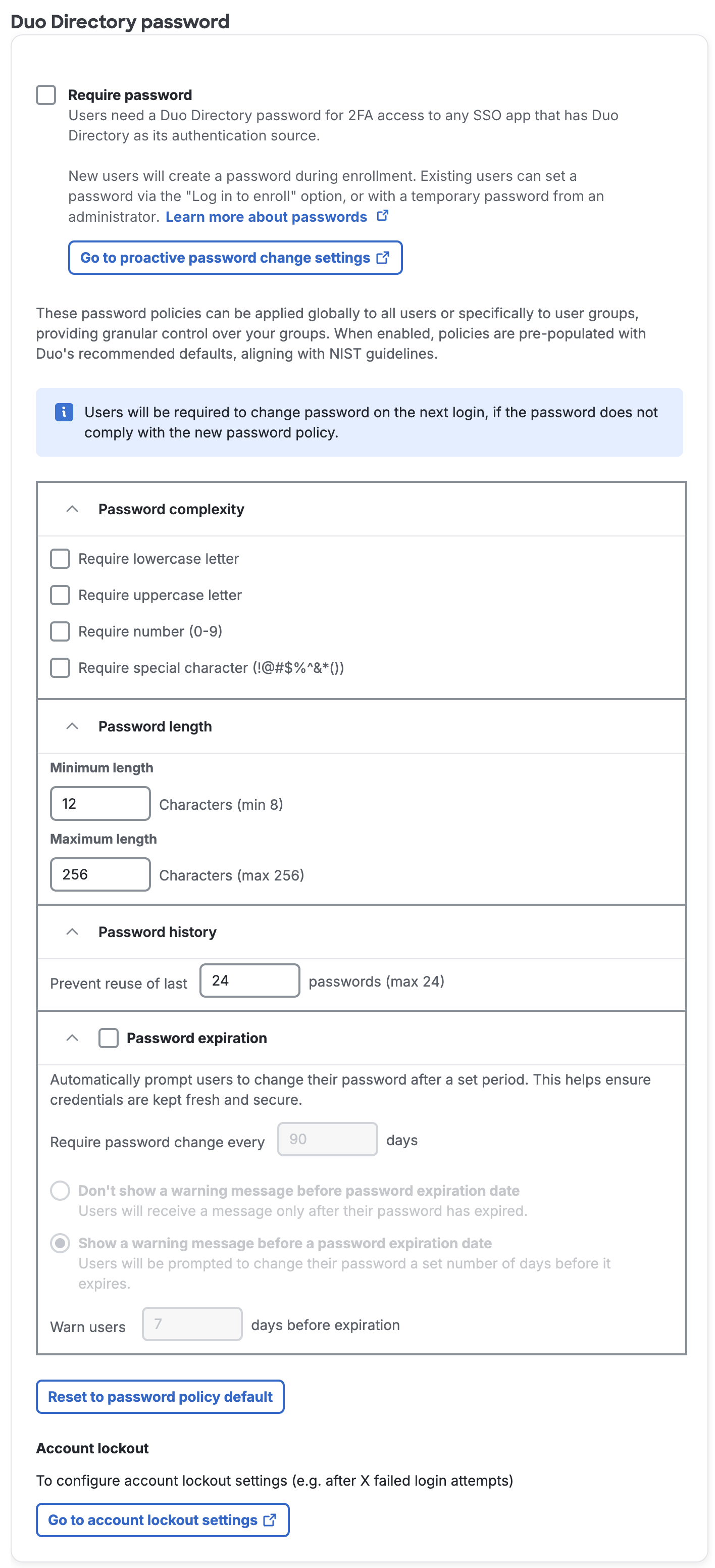 Duo Directory Password Options