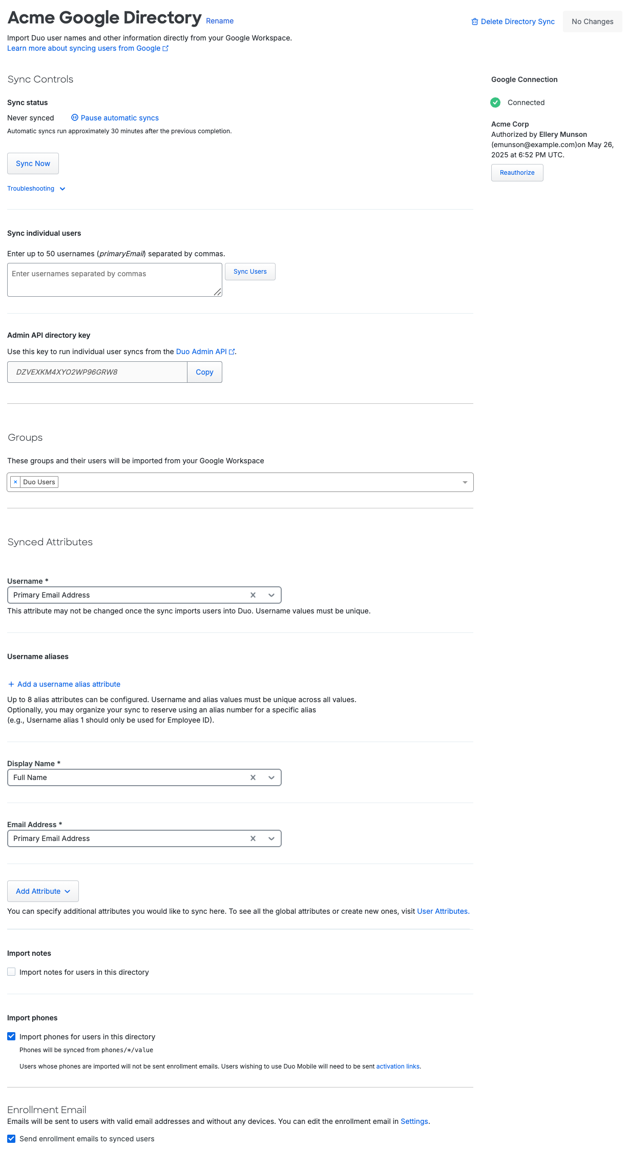 Configured Google Directory Sync