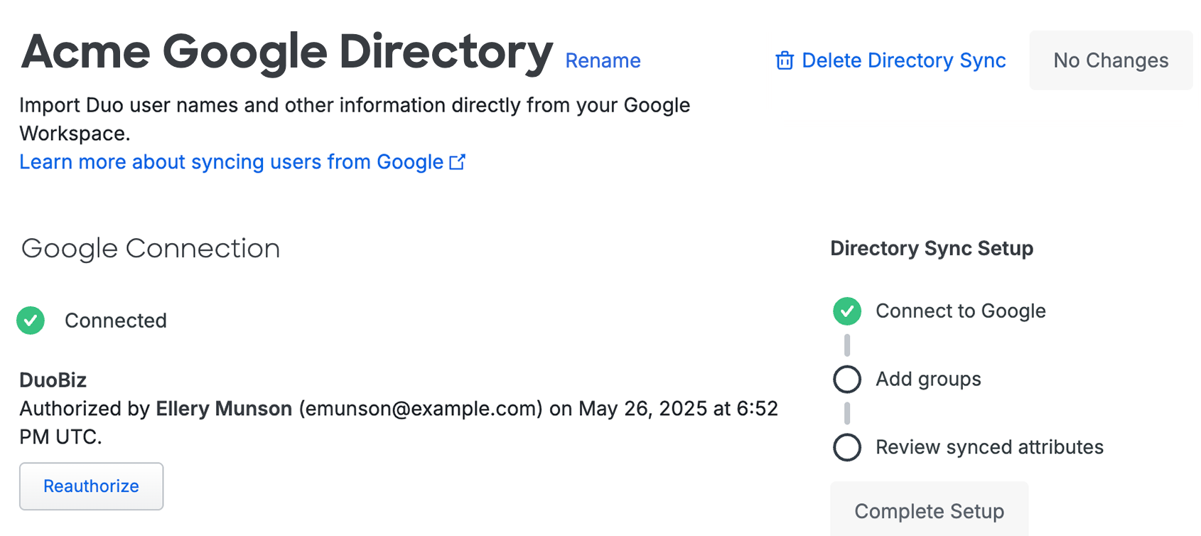 Google Sync Connection with Connected Status