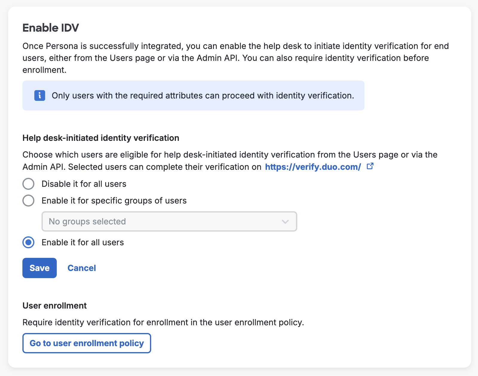 Enable Help Desk-Initiated User Verification