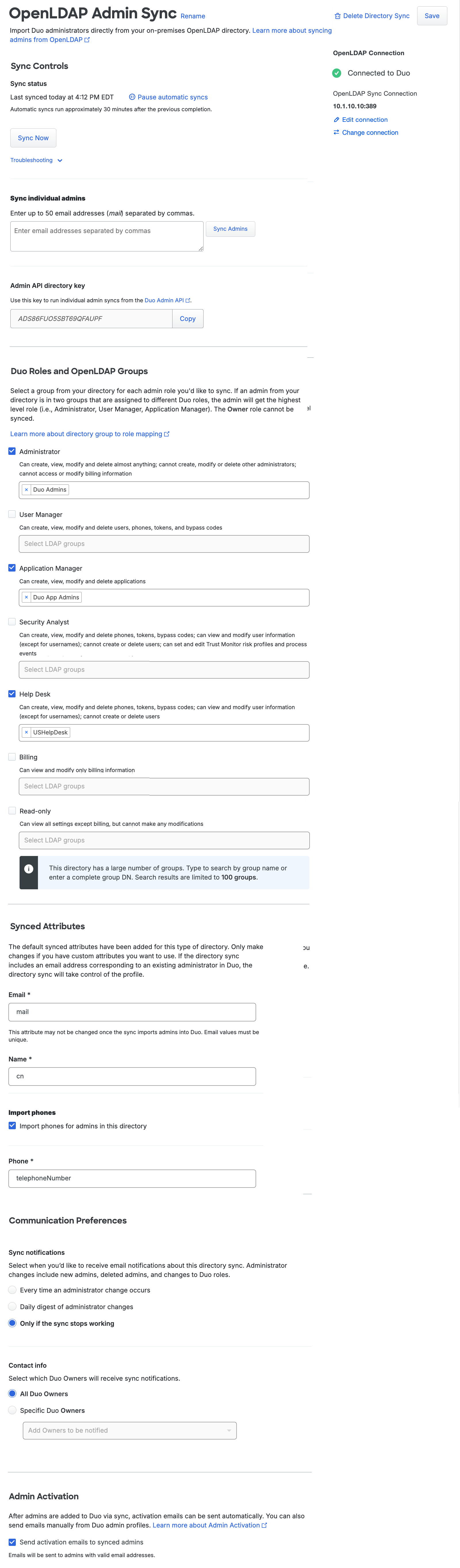 Configured Admin OpenLDAP Directory Sync