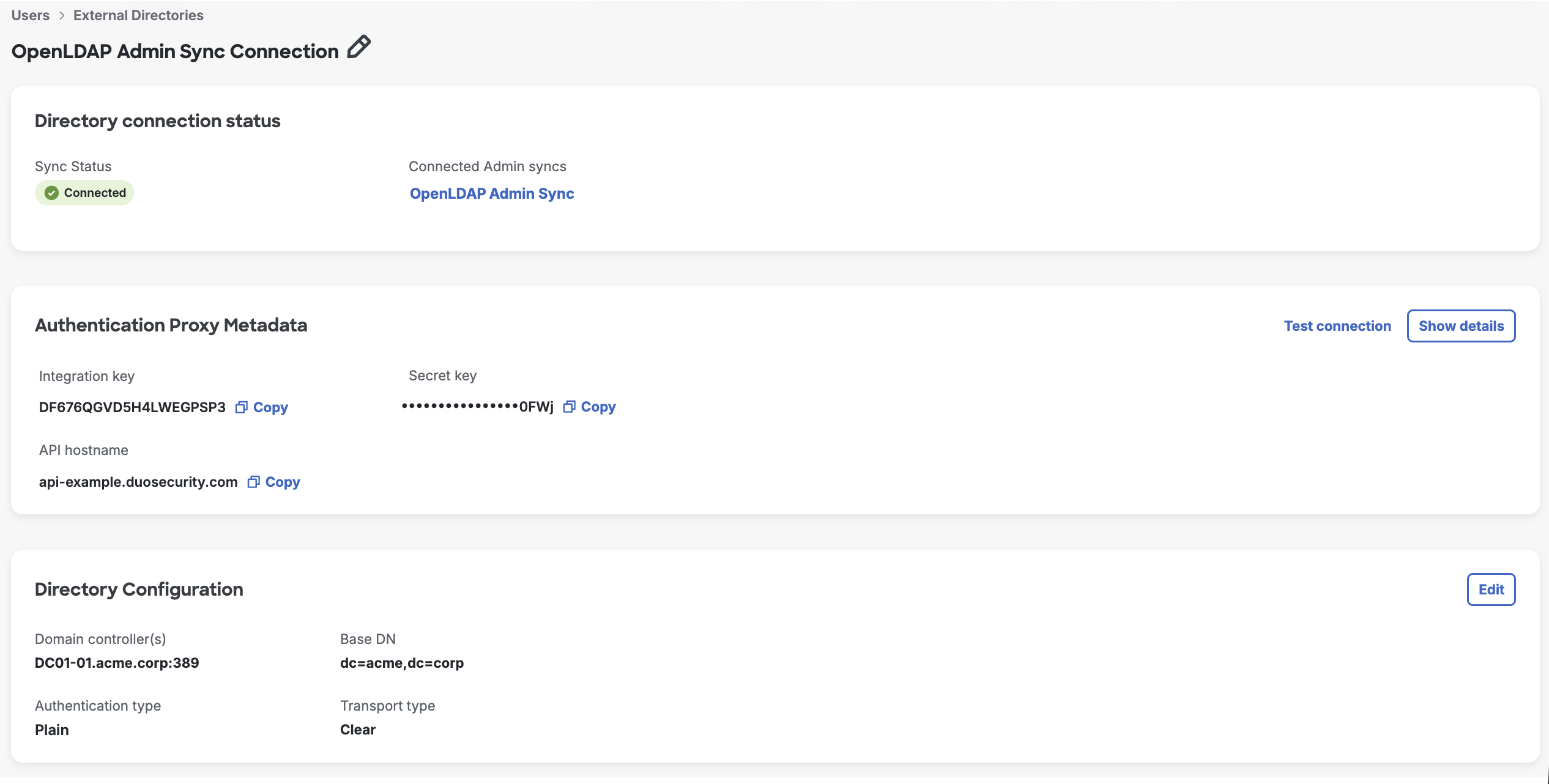 Admin OpenLDAP Connection with Connected Status