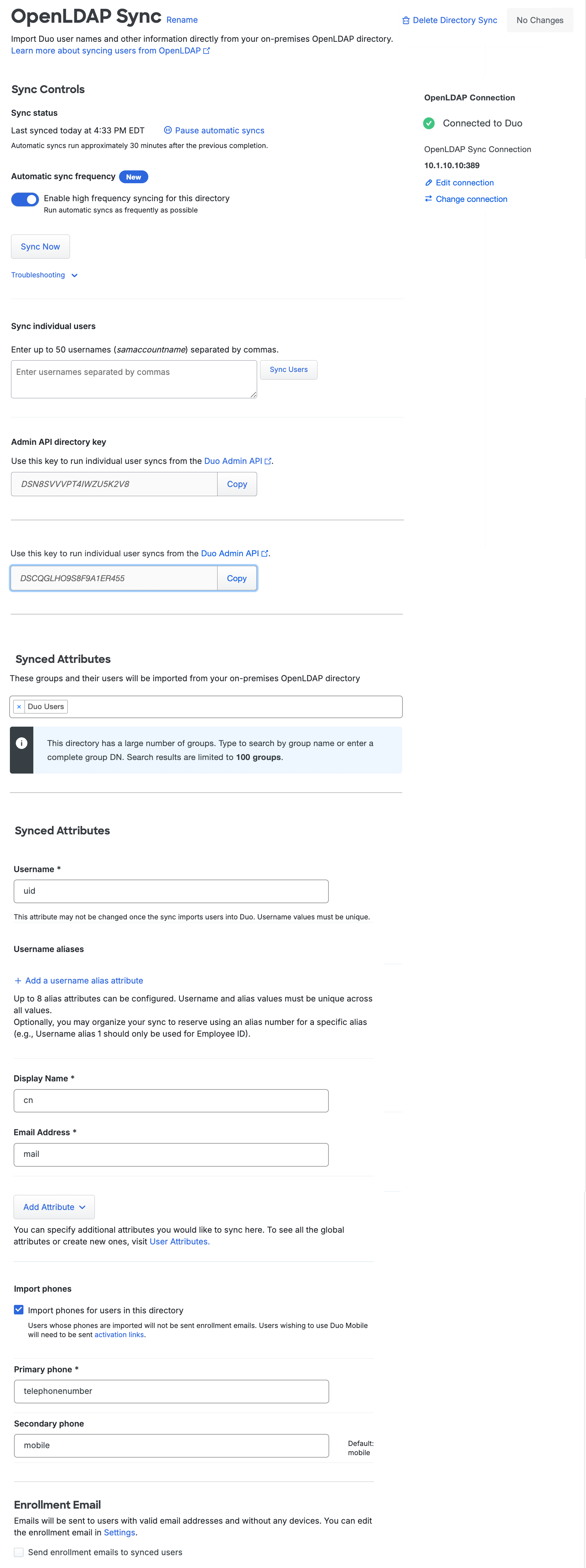 Configured LDAP Directory Sync