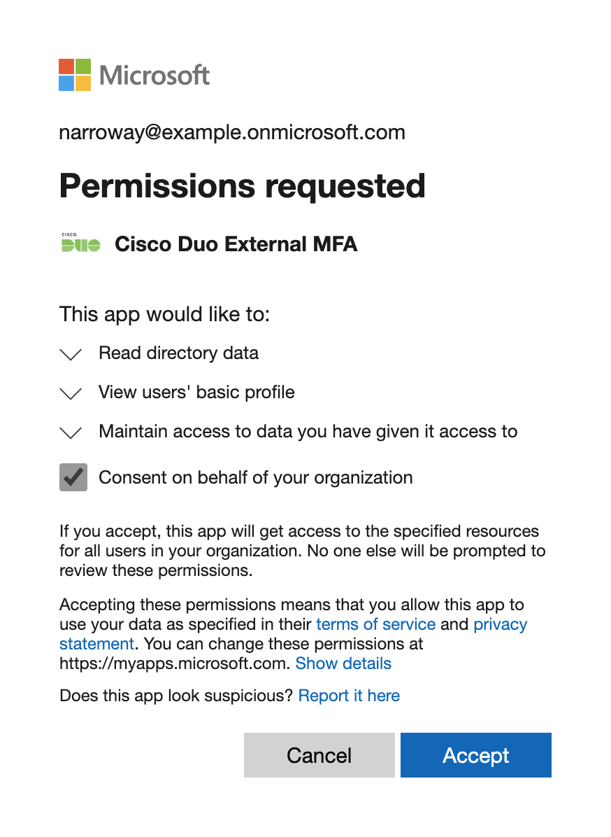 Grant Entra ID Permissions to the Duo Application
