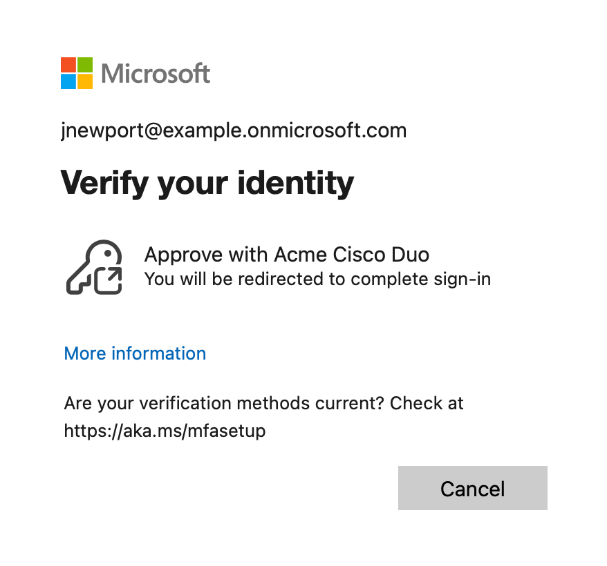 Duo External MFA Method in Entra ID Login