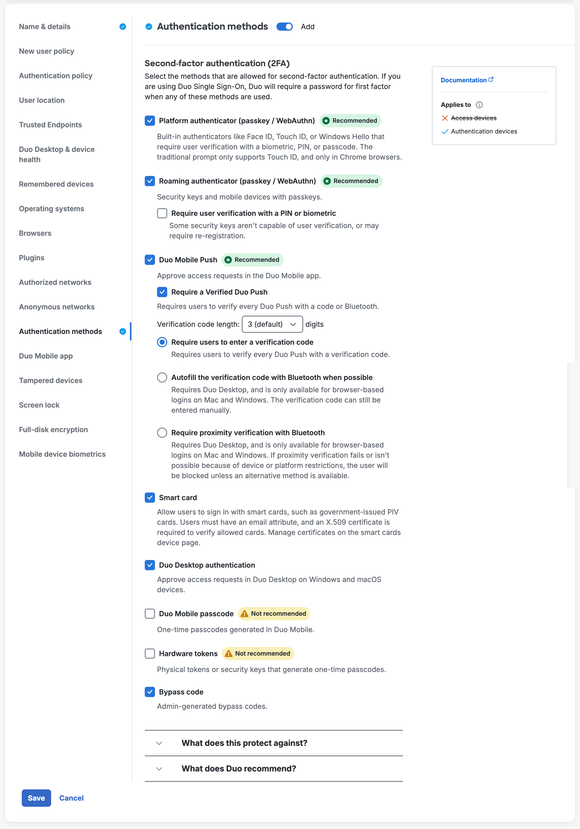 Duo Federal Authentication Methods Policy