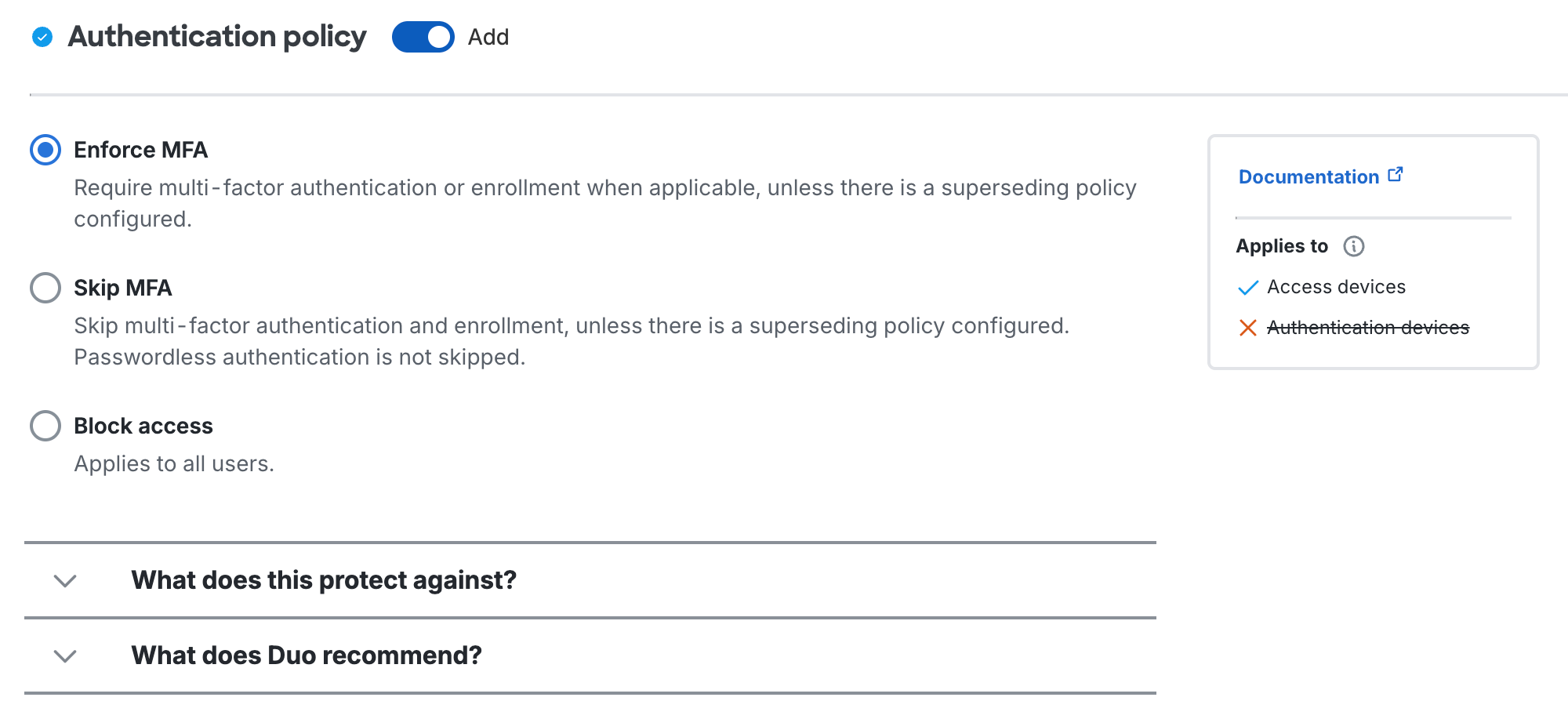 Authentication Policy Settings