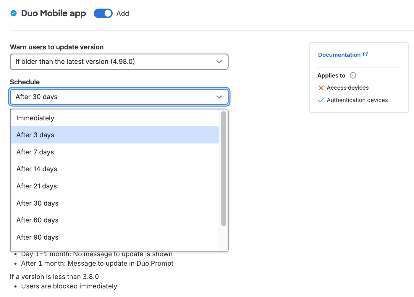 Select Duo Mobile Grace Period