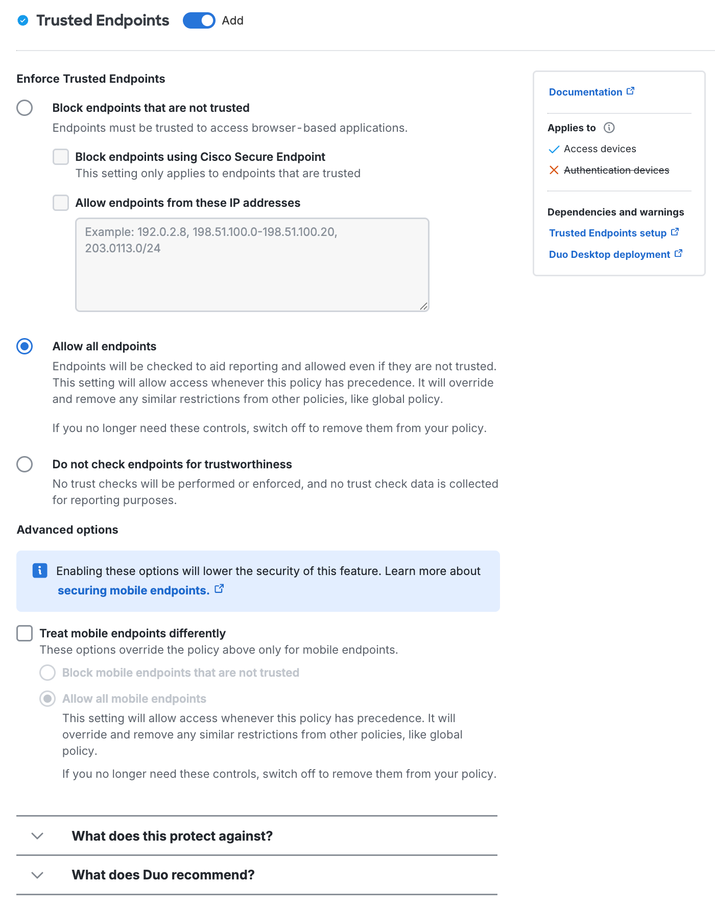 Trusted Endpoints Settings with Passwordless