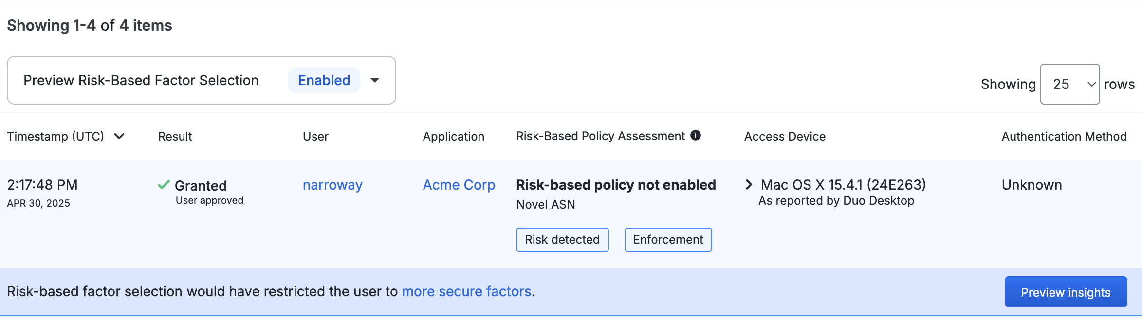 Risk-Based Factor Selection Preview Mode