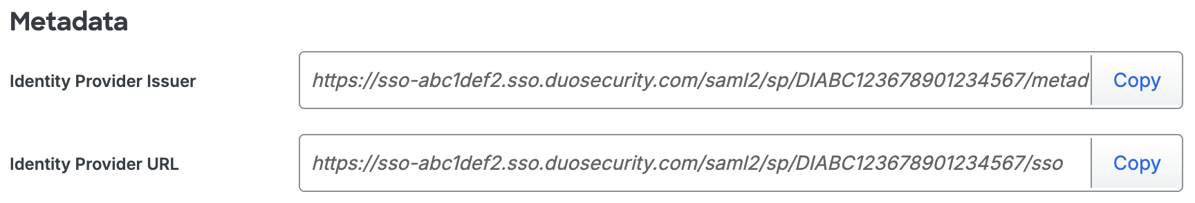 Duo 8x8 Connect Metadata URLs