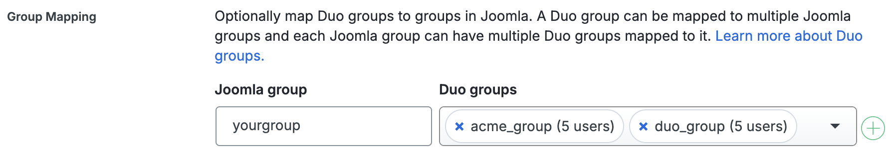Duo Joomla Group Mapping Fields