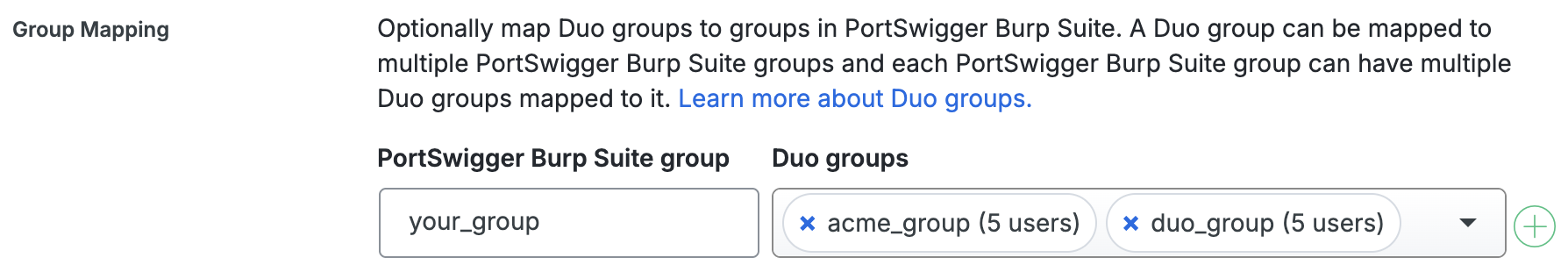 Duo PortSwigger Burp Suite Group Mapping Fields