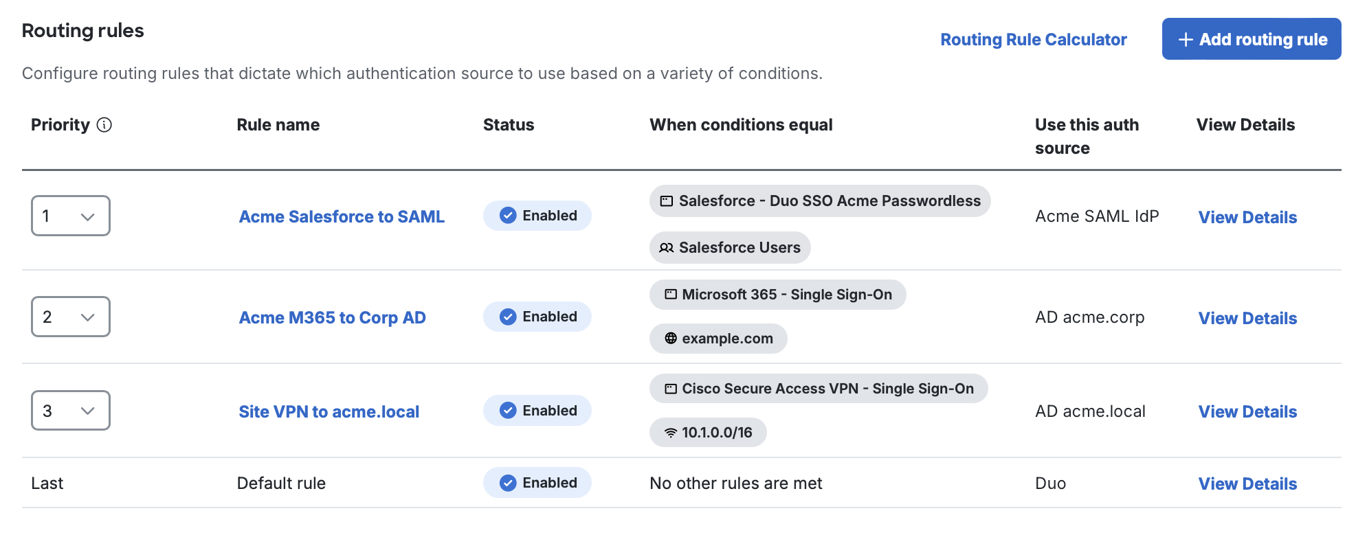 Duo SSO Multiple Routing Rules with Priority