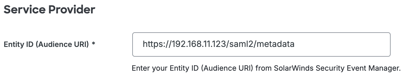 Duo SolarWinds Security Event Manager Entity ID