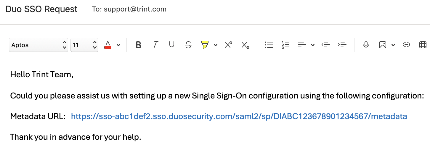 Trint Support Email Example