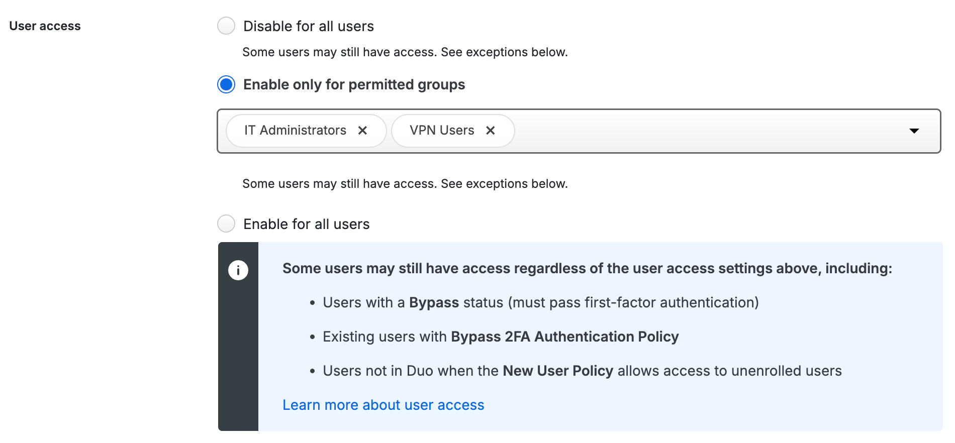 User Access with Group Selections