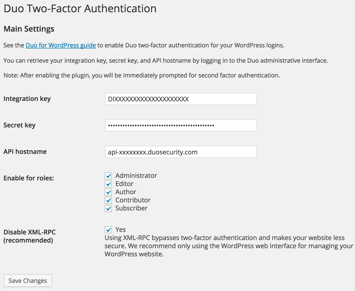 Configure Duo Plugin Main Settings