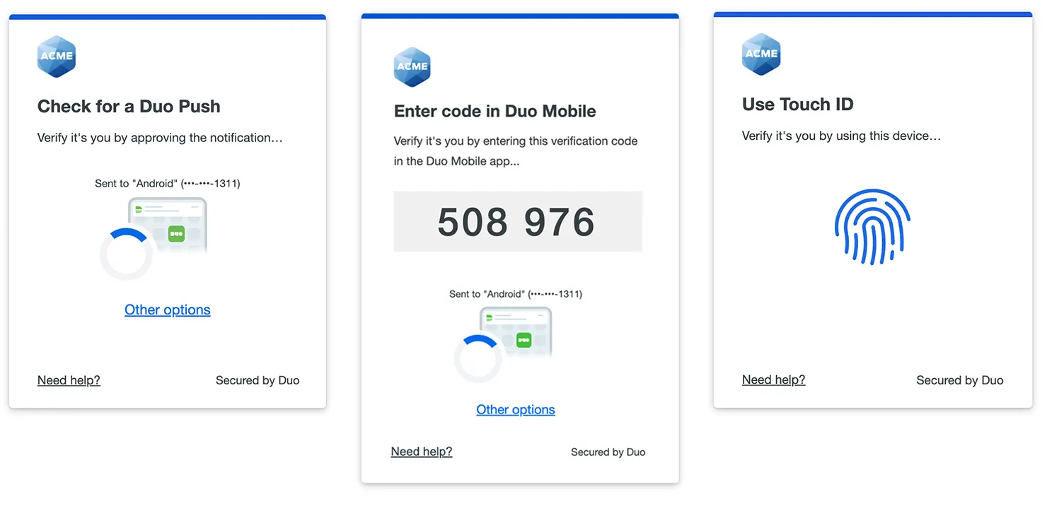 Duo universal prompt screen shots.