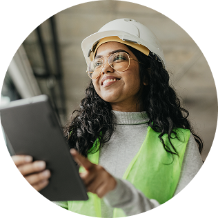 Smiling Women holding tablet in her hand