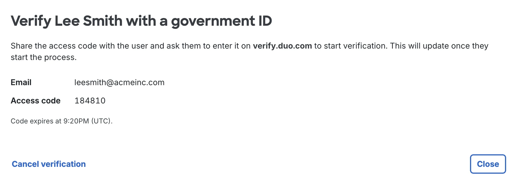 Beginning of the Duo Verify Identity process