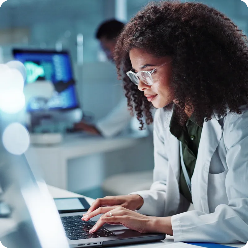 Remote healthcare employee accessing patient data on secure device