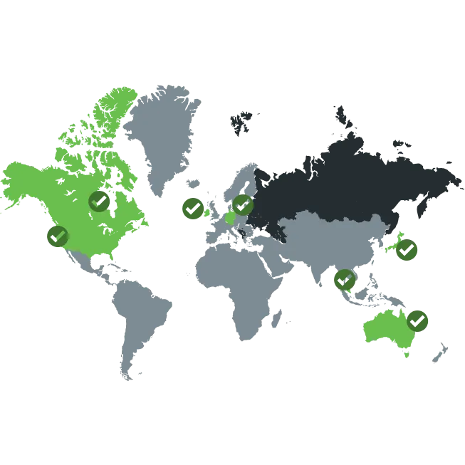 World map marked with data centres location