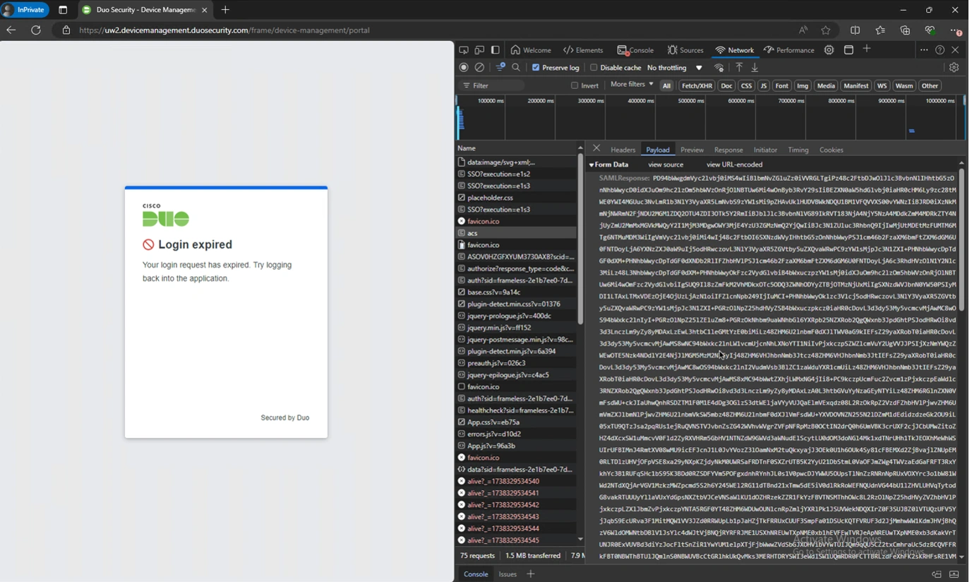 Capturing a SAML assertion using developer tools